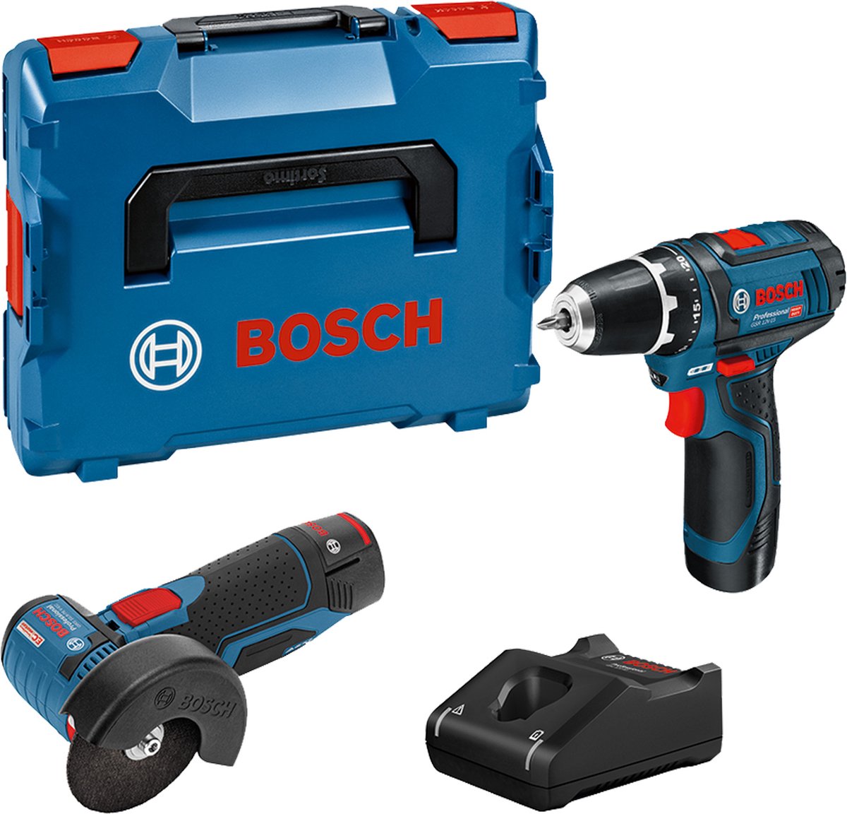 Pack combiné batterie professionnelle Bosch 12v gsr 12-15+gws 12v-76 2.0ah en l-boxx - 0615990n2u