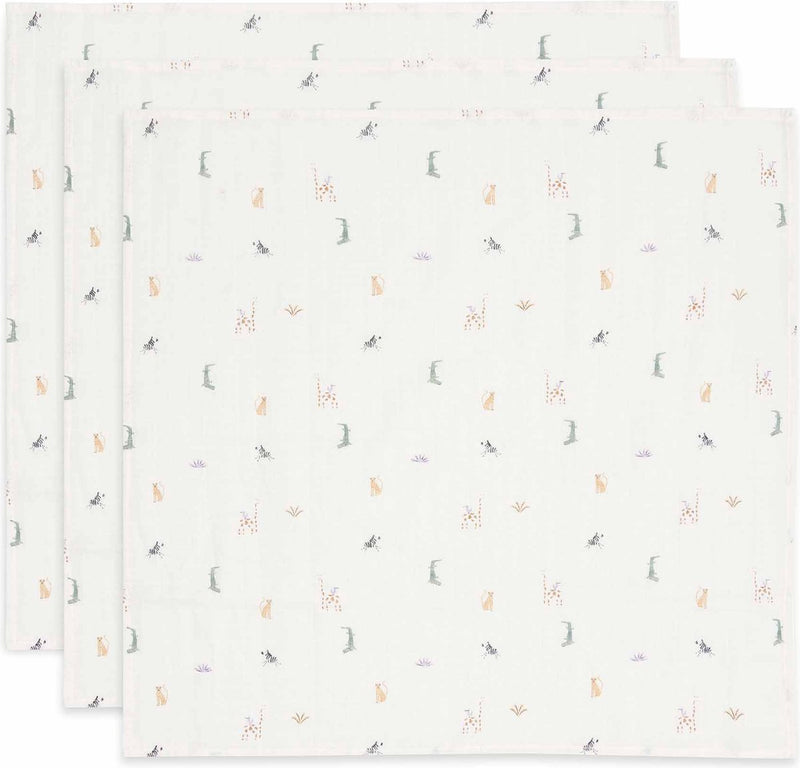 Jollein - tissu hydrophile petit 70x70cm - torchons - coton doux - 3 pièces - jungle jambo