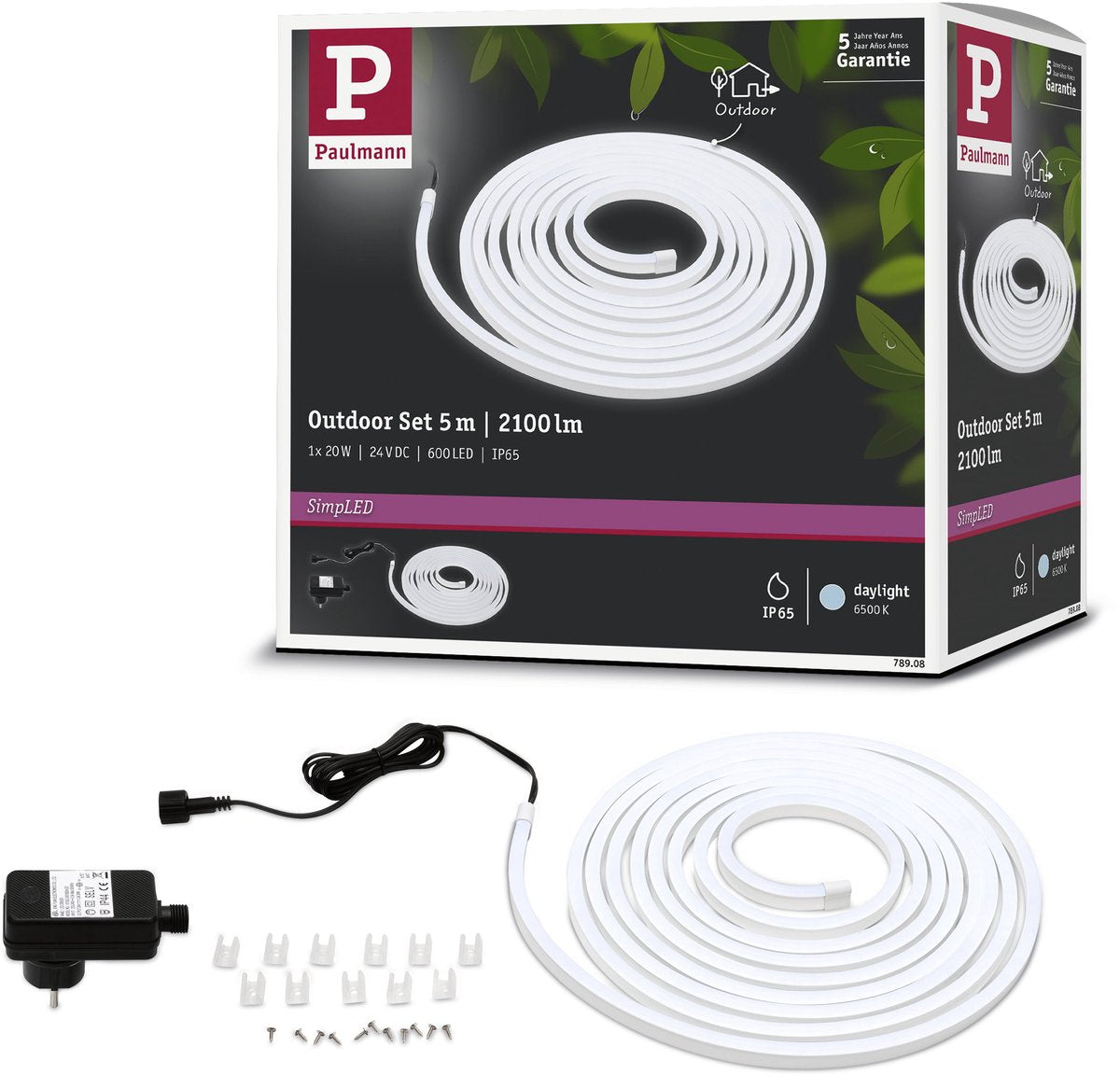 Paulmann bande LED extérieure simple 5 mètres lumière du jour - kit plug play - 20w - 24v - blanc - plastique
