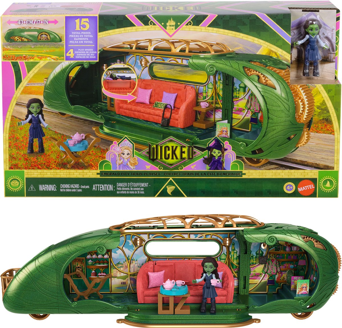 Coffret de jeu Wicked City Train émeraude avec figurine Elphaba