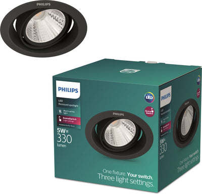 Philips LED Spot encastrable Philips Pomeron - interrupteur de scène - 5w - lumière blanc chaud - noir
