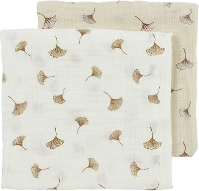Meyco baby ginkgo lingettes hydrophiles prélavées - paquet de 2 - hydrophiles prélavées - sable doux blanc cassé - 70x70cm