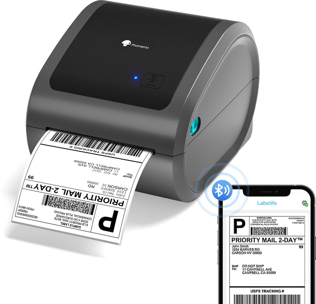 Phomemo d520bt - imprimante d'étiquettes sans fil - Bluetooth USB - impression thermique - pour PC mobile - étiquettes incluses - gris