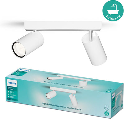 Philips LED Philips Idris spot - spot de plafond - résistant aux éclaboussures IP44 - 5W - blanc - lampe de salle de bain - deux points lumineux - convient uniquement aux spots LED