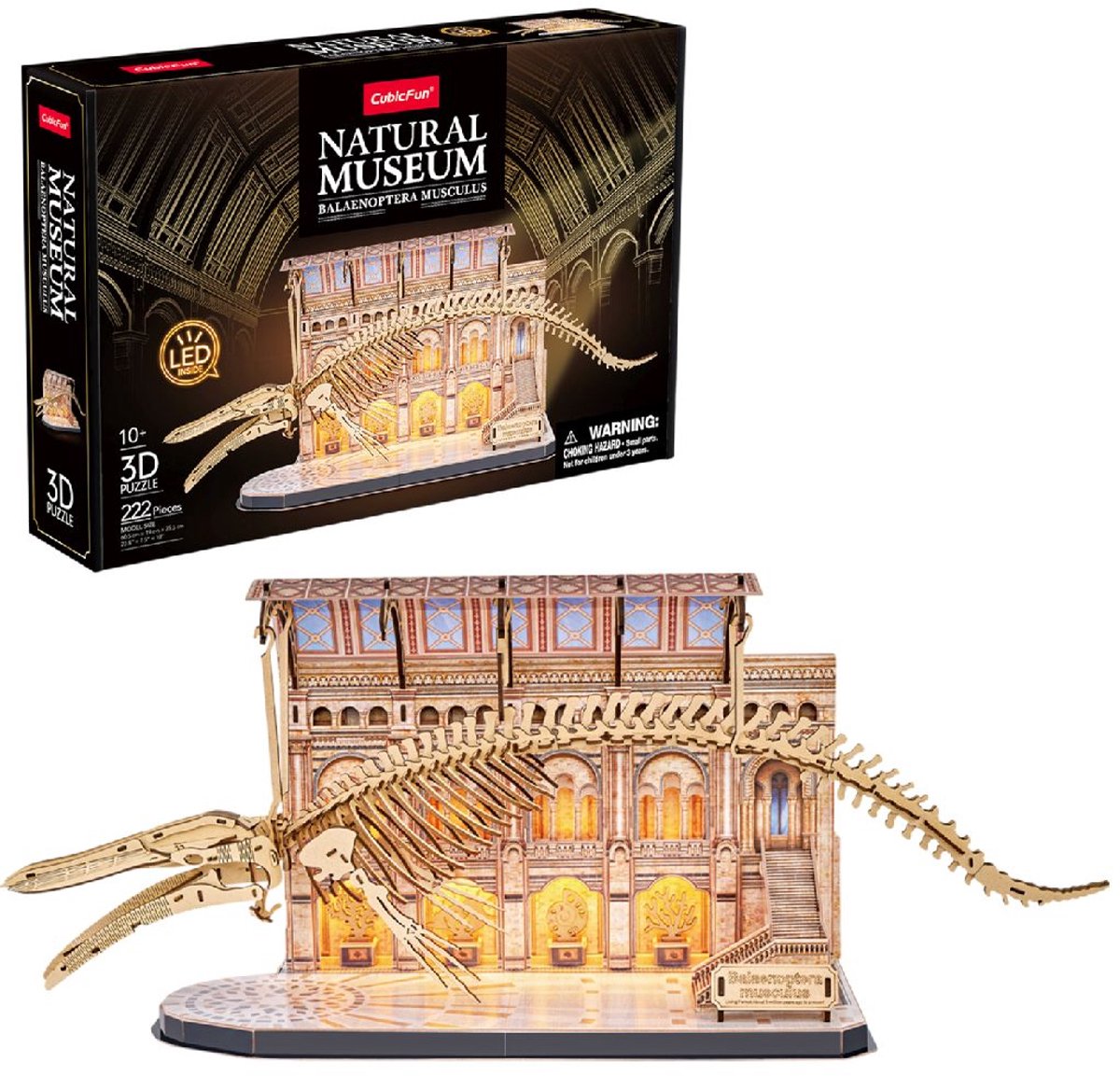 Cubique amusant - puzzle 3D - bois - baleine bleue avec LED