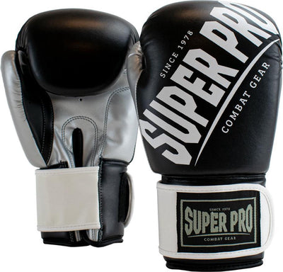 Super pro combat gear (kick) gants de boxe rebelle noir gris blanc 14oz