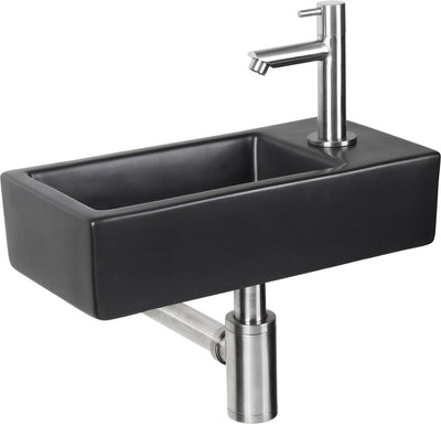 Ensemble fontaine Differnz Hator - 9x37,5x18,5cm - rectangle - 1 trou pour robinetterie - noir