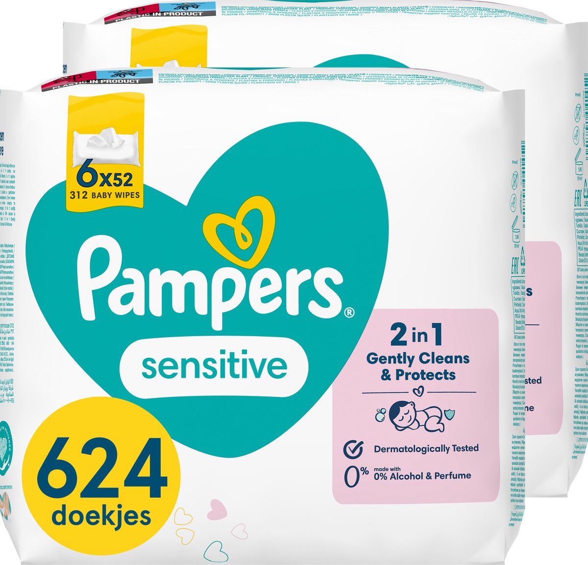 Lingettes bébé Pampers sensibles - sans parfum - 12 x 52 lingettes bébé