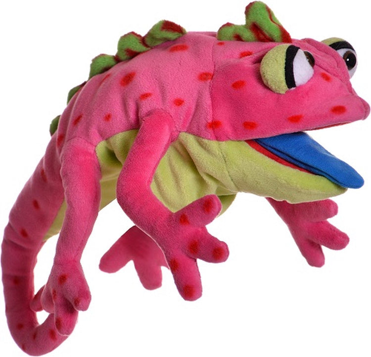 Marionnette vivante par monkendam.nl marionnette à main marionnettes vivantes caméléon wihelminchen 33cm rose