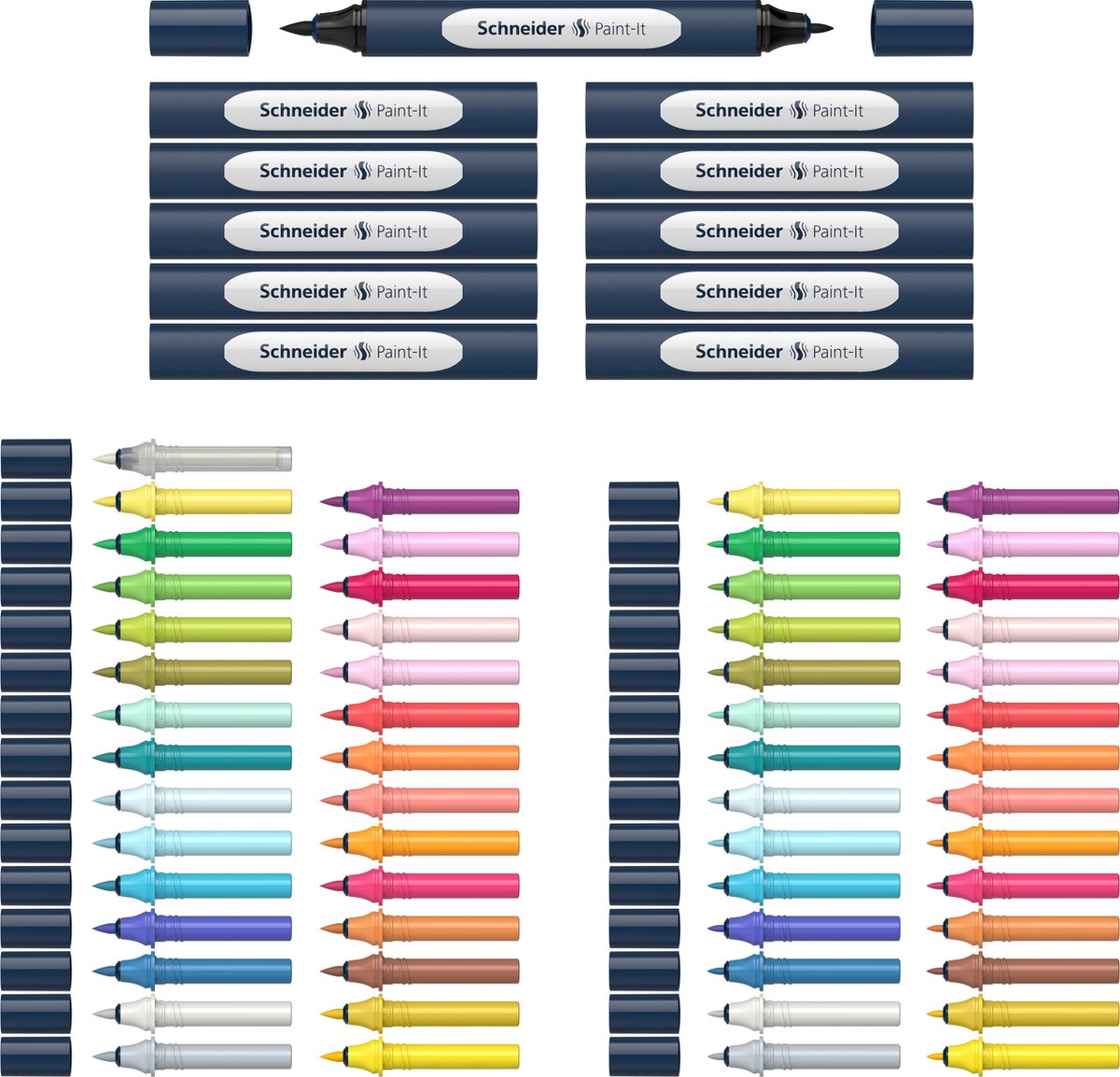 Instruments d'écriture Schneider marqueur Schneider - set de marqueurs doubles - paint-it 040 - 30 couleurs + 11 supports + mélangeur - s-ml04010901