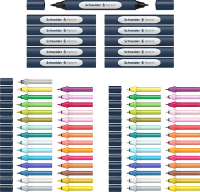 Instruments d'écriture Schneider marqueur Schneider - set de marqueurs doubles - paint-it 040 - 30 couleurs + 11 supports + mélangeur - s-ml04010901