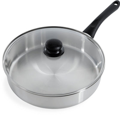 Poêle Bk bold 28cm avec couvercle - 3,8l - sans revêtement antiadhésif sans PFA - poêle induction - poêle inox - passe au four jusqu'à 160° - poignée de refroidissement - avec couvercle en verre - argent