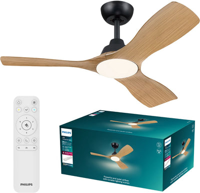 Philips LED Ventilateur Philips Olas avec lampe LED - diamètre : 106 cm - lumière blanche réglable de 3000k à 6500k - dimmable jusqu'à 5% - télécommande incluse - 2650 lumen - bois noir