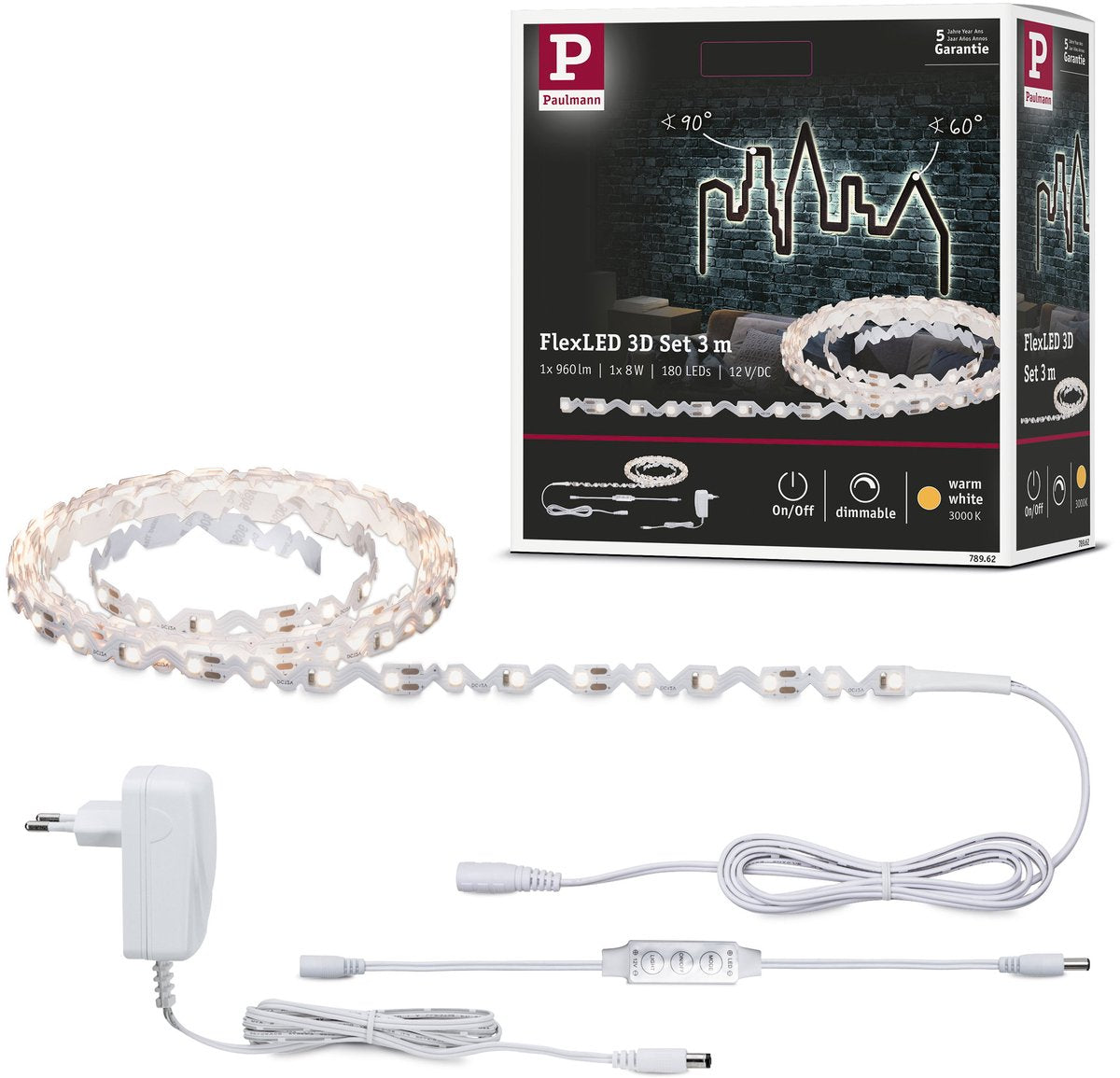 Paulmann bande led flexible 3d 3m 8w 320lm m 60 leds m 3000k 12va