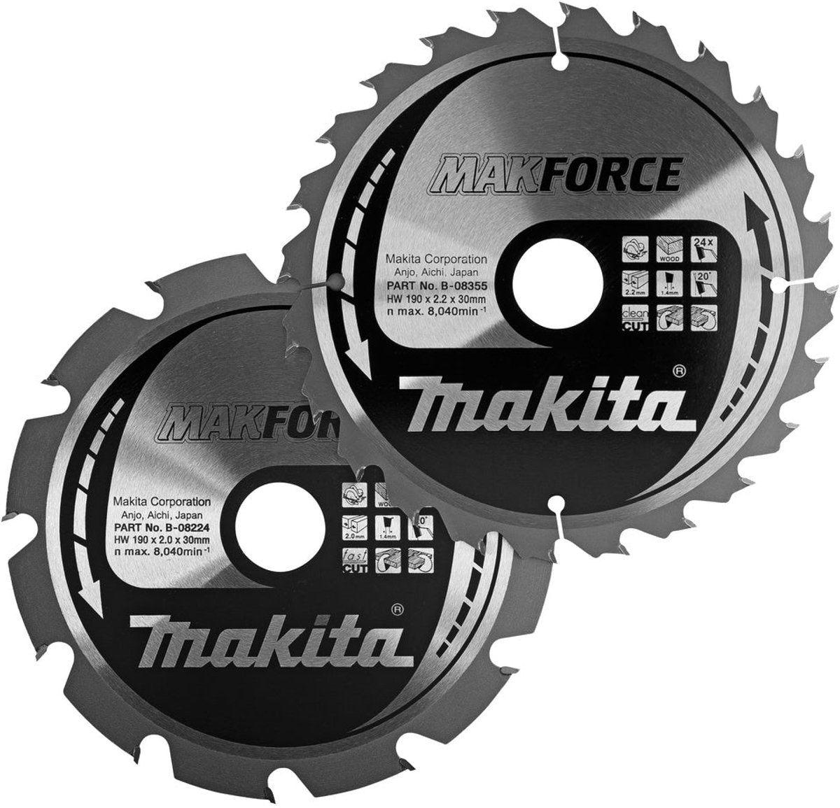 Accessoires Makita lame de scie circulaire | bois | paquet double | 190mm 12 24 dents - b-49367