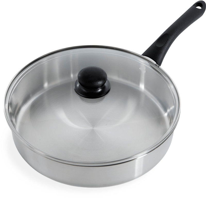 Poêle Bk bold 28cm avec couvercle - 3,8l - sans revêtement antiadhésif sans PFA - poêle induction - poêle inox - passe au four jusqu'à 160° - poignée de refroidissement - avec couvercle en verre - argent