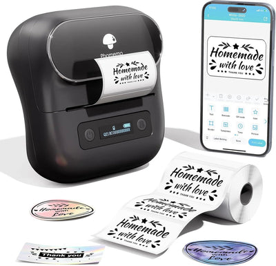 Phomemo m220 - imprimante d'étiquettes portable - imprimante d'étiquettes thermique sans fil - avec application - étiquettes incluses - bluetooth - noir