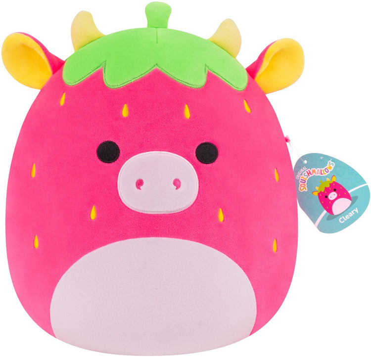 Squishmallows 30 cm cleary - vache fraise rose vif