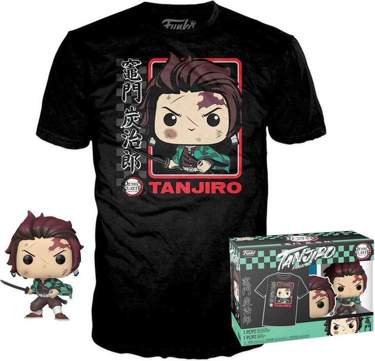 Funko Demon Slayer : Kimetsu no Yaiba - Pop! Tee Box Ensemble de T-Shirt avec Figurine de Collection Tanjiro - XL - Noir
