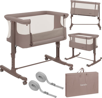 Cododo Lionelo Aurora 3en1 - lit bébé jusqu'à 9 kg - lit de croissance - 4 roues avec freins - lit de camping - hauteur réglable - maille respirante - avec sac de transport pour matelas - housse amovible