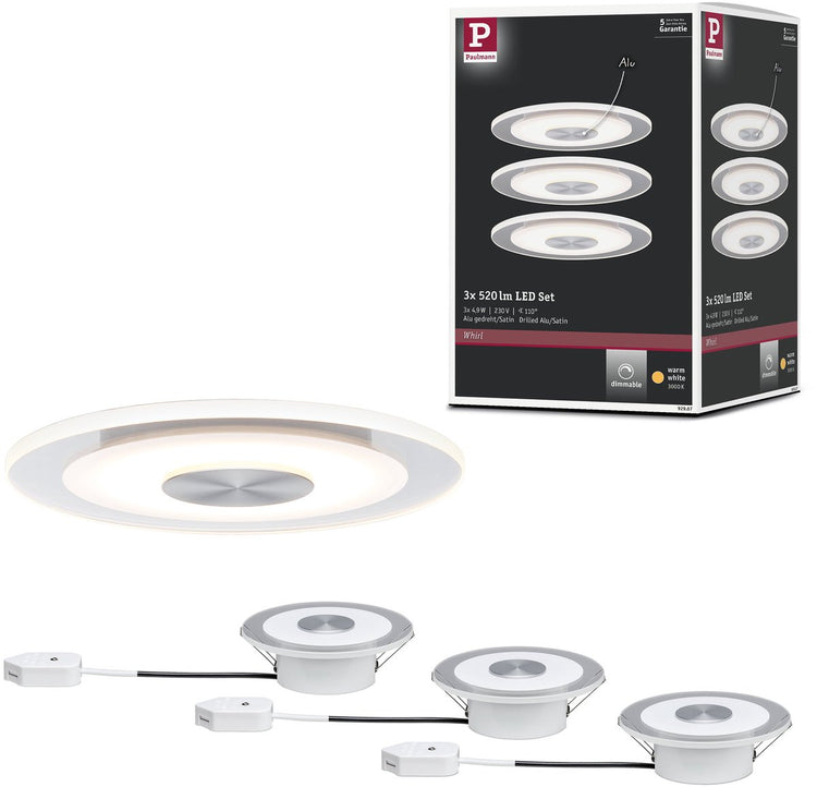 Paulmann premium Lampe à encastrer LED whirl set de base rond 120 mm 3x4,9w 3x180lm 230v dimmable 3000k aluminium tourné, satiné