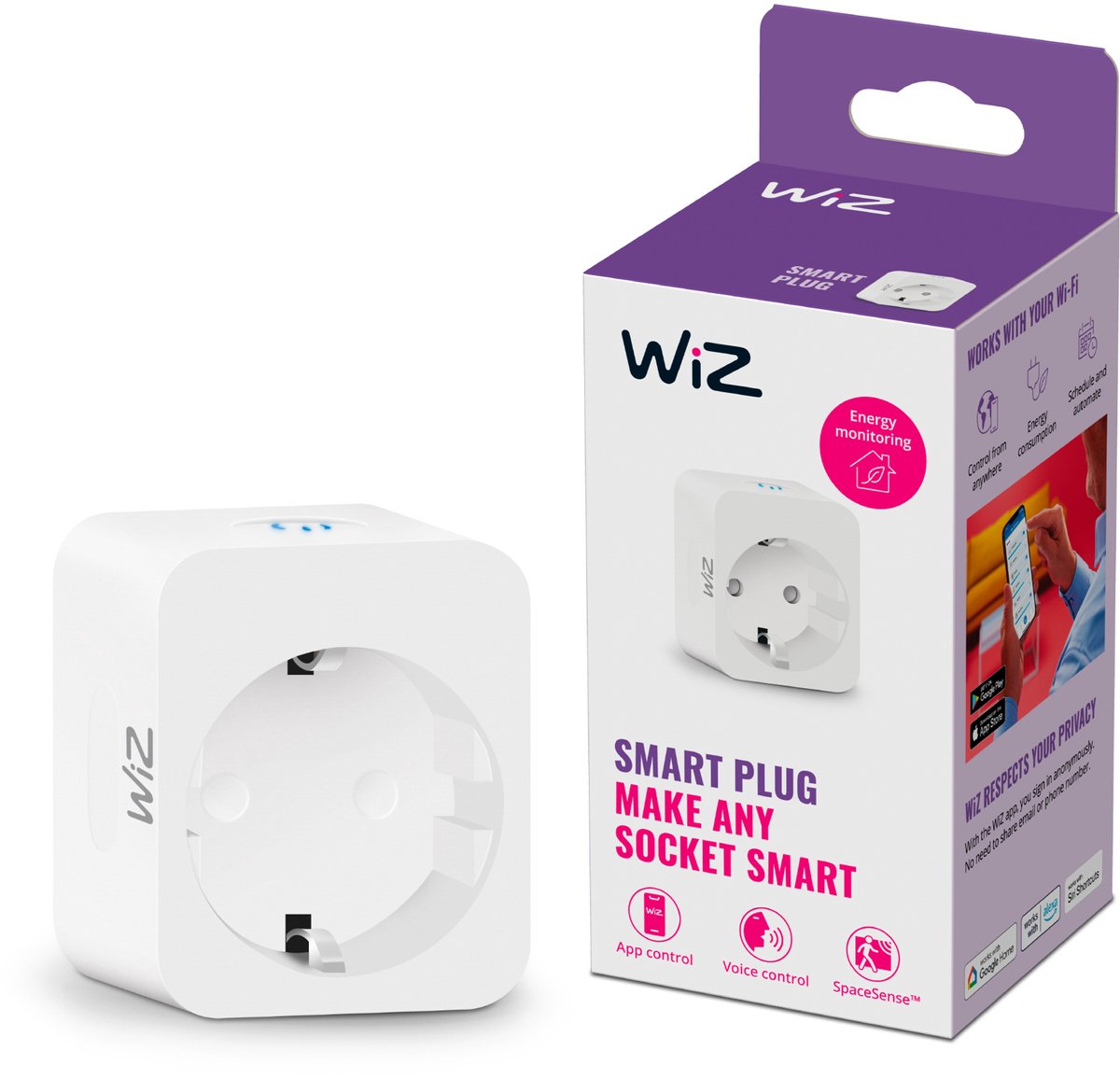 Prise intelligente Wiz avec capteur de puissance - contrôle facile via application - prise type f - Wi-Fi