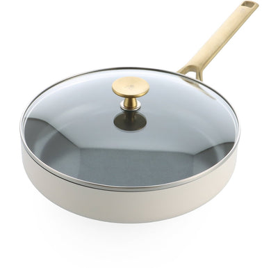 Sauteuse BK sublime 28cm avec couvercle - 3,6l - revêtement antiadhésif sans PFA - sauteuse induction - poêle céramique - passe au four jusqu'à 220°c - avec couvercle en verre - crème