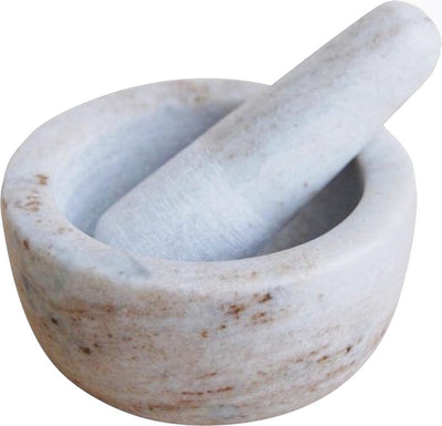 Mortier avec pilon en marbre pointe-virgule - blanc - poli