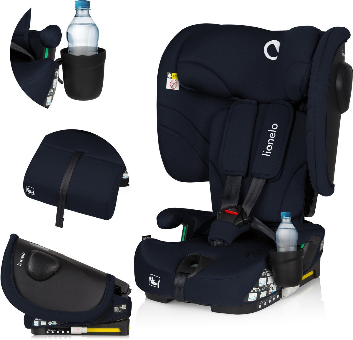 Siège auto Lionelo Nelly i-size - pliable - 76-150 cm - top tether isofix - dossier 4 positions - protection latérale sips - portable compact - appui-tête 15 positions - insert de coussin de jambe réducteur - porte-gobelet - ece r129 03 - groupe 0+