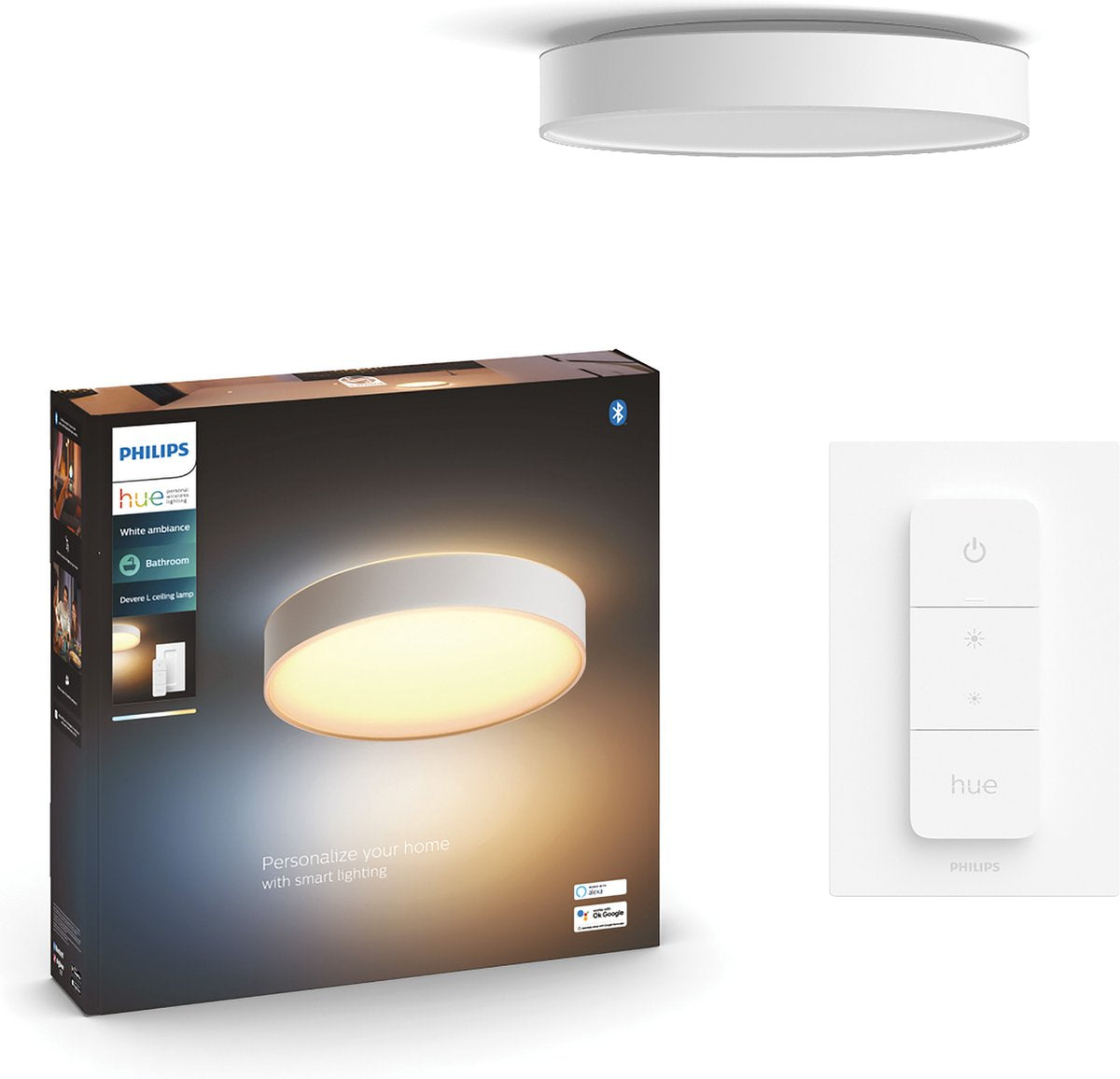 Plafonnier salle de bain Philips hue devere - lumière blanche chaude à froide - blanc - 38cm - 1 variateur