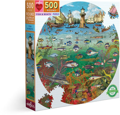 Eeboo poisson et bateau (500) - puzzle rond