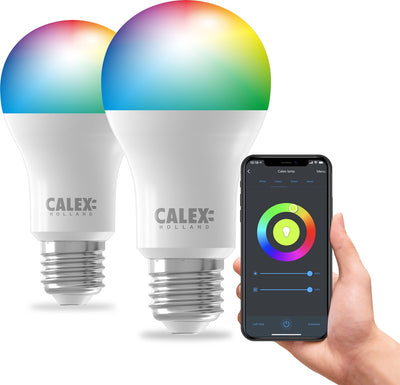 Lampe intelligente Calex - lot de 2 pièces - éclairage LED WiFi - E27 - source de lumière intelligente - dimmable - RVB et blanc chaud - 9,4W