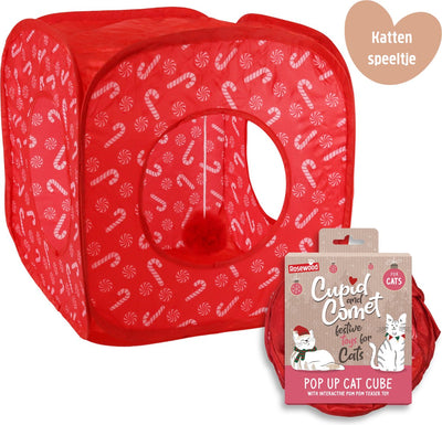 Comète cupidon en bois de rose - jouet pour chat - cube pop-up pour chat - cadeau de Noël - imprimé canne en bonbon