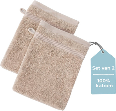 Faire taire. gant de toilette Living Hush Living - lot de 2 - 100 % coton - qualité lourde 500 g m2 - bordure élégante et boucle de suspension - 16x22 cm - sable