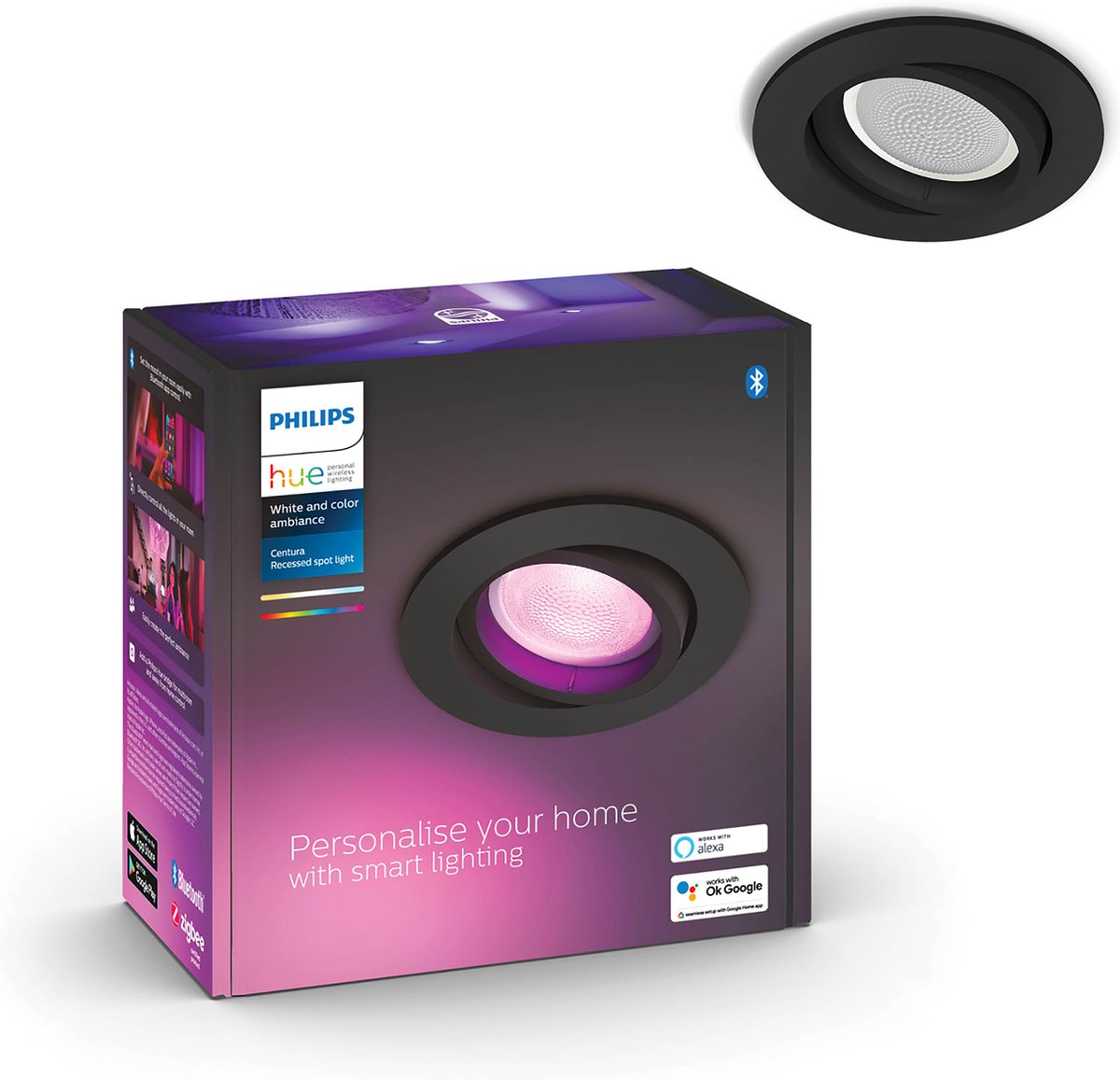 Spot encastrable Philips Hue Centura - lumière blanche et colorée - 1 spot - noir - rond - gu10