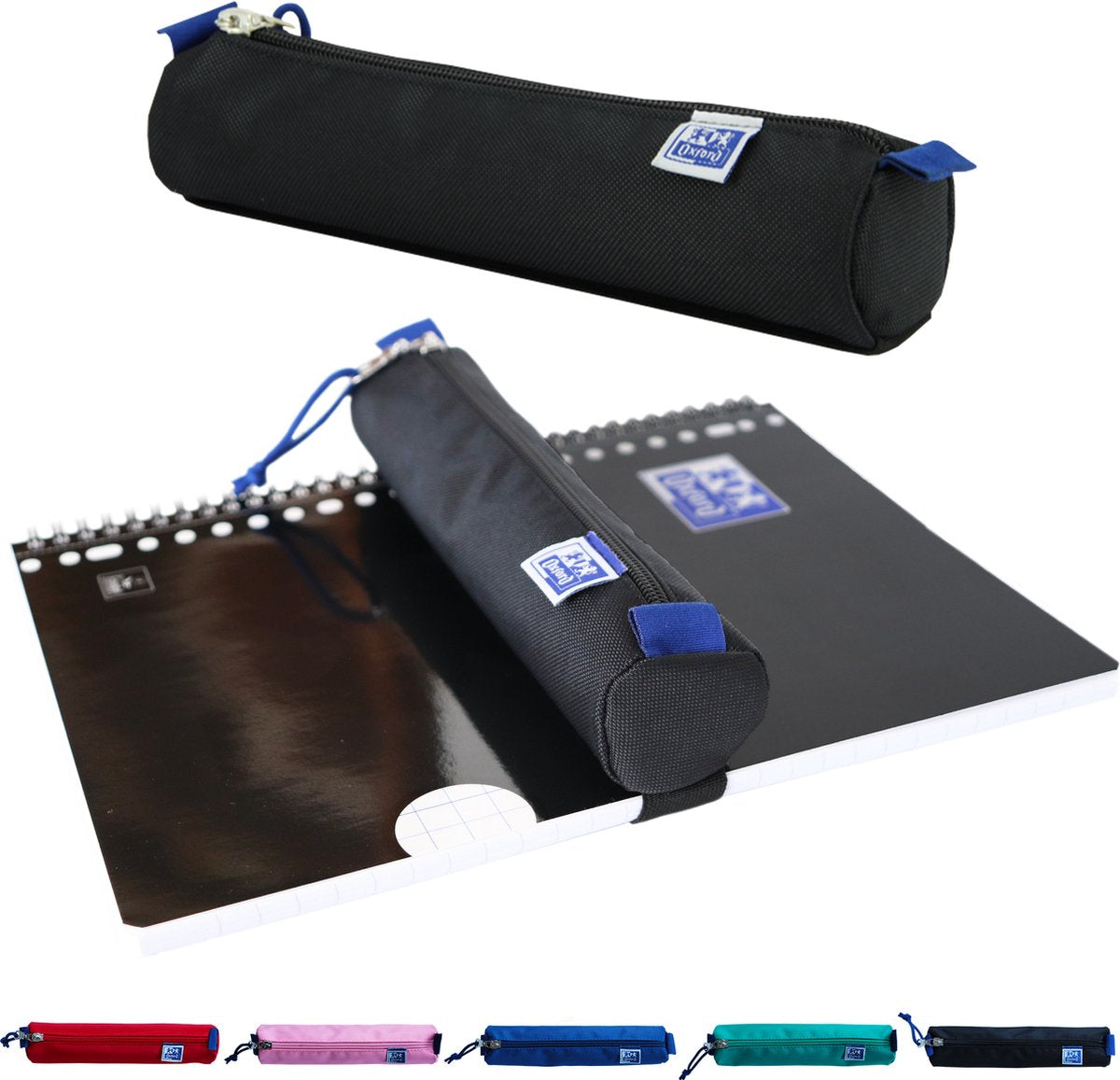 Trousse à crayons Oxford - noire avec élastique - trousse à stylos ronde 22cm - trousse à crayons garçons - trousse à crayons filles