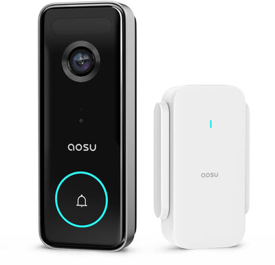 Sonnette vidéo Aosu ultra - Sonnette vidéo HD 5mp avec base - 3 détections de mouvement - Google Alexa