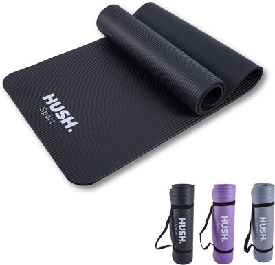 Hush sport - tapis de yoga 180 x 60 cm - rembourrage NBR de 8 mm d'épaisseur - pour le yoga, le pilates fitness - avec sangle de transport pratique - léger et enroulable - noir