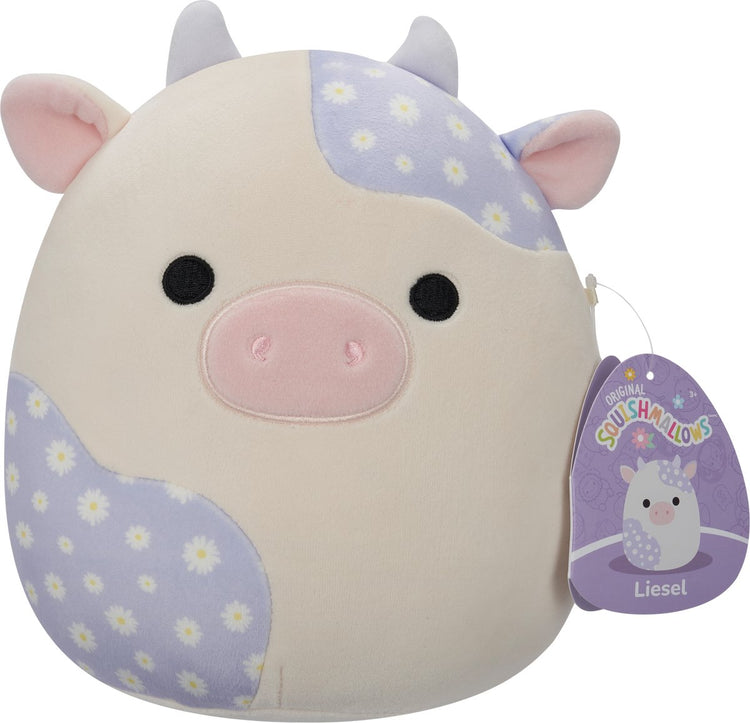 Squishmallows Jazwares - petite peluche - liesel - vache imprimé floral crème et lavande - peluche 19cm