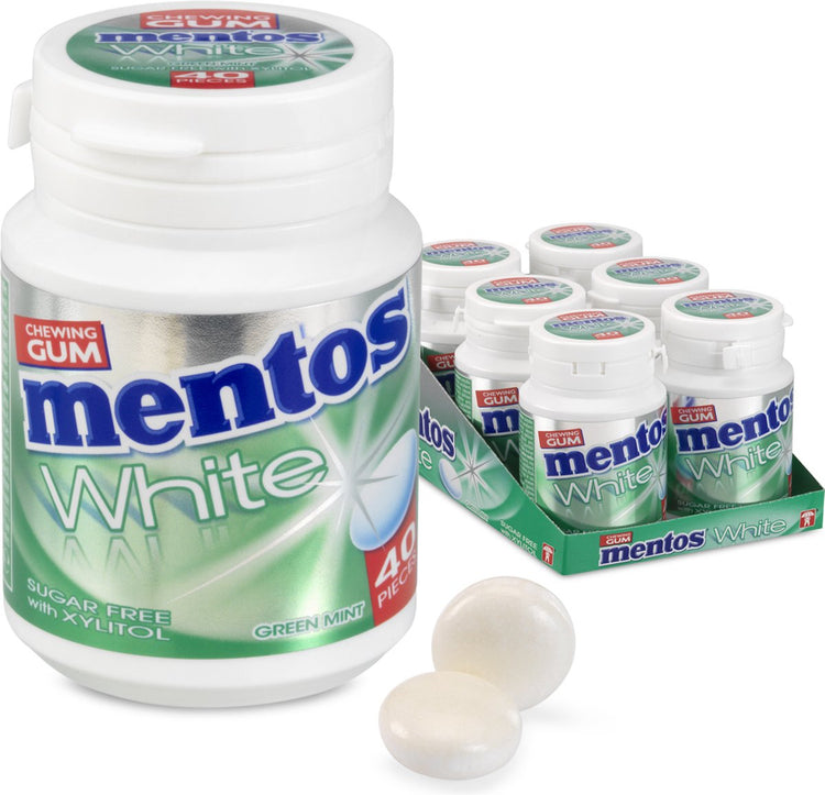 Mentos gum menthe verte blanche - chewing-gum - sans sucre - 1x6 pièces