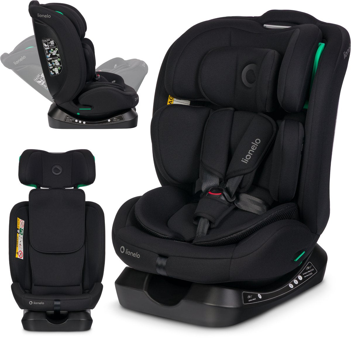 Siège auto Lionelo aart i-size 4en1 – 40-150 cm (0-12 ans) – rwf fwf – vers l'arrière jusqu'à 105 cm – installation avec ceinture de sécurité – appui-tête en mousse à mémoire de forme – 13 positions – inclinable – housse lavable – certifié r129