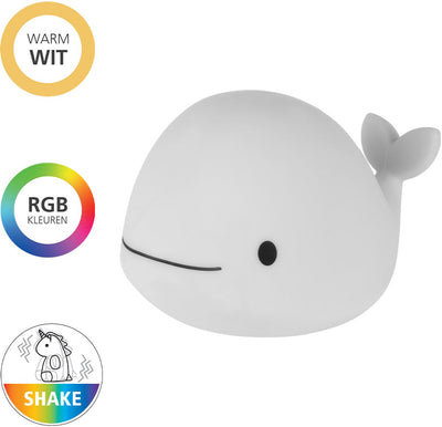 Eglo Castellino baleine veilleuse enfant bébé - sans fil - 10,5 cm - blanc - lumière blanche rgb - rechargeable - commande tactile
