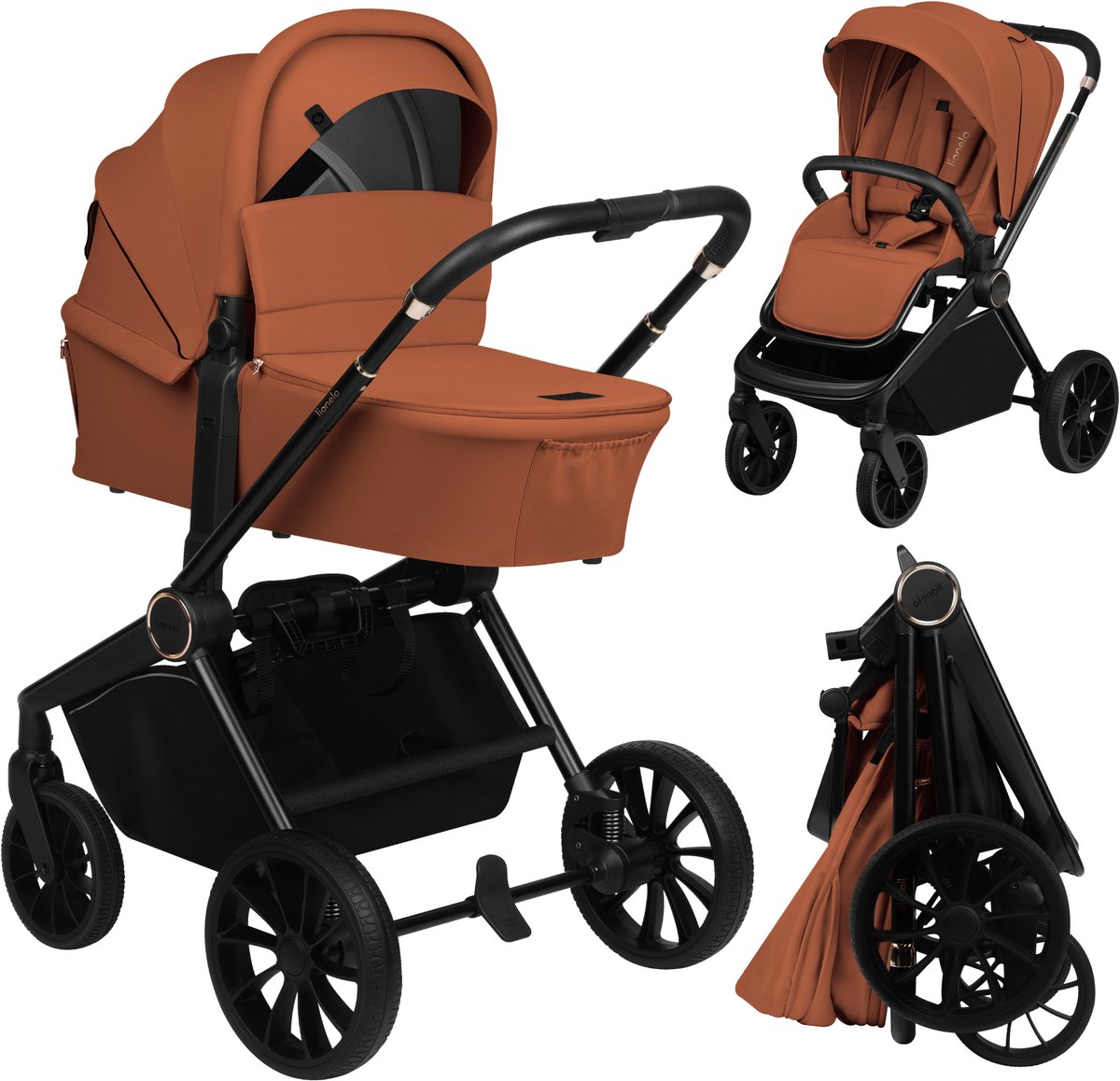 Poussette Lionelo mika plus 2 en 1 - de la naissance à 22 kg - combinaison avec siège lit parapluie - roues tout terrain + suspension - capote XXL UPF50+ - plan de couchage 90 cm - siège réversible - pliable de manière compacte - set d'accessoires complet
