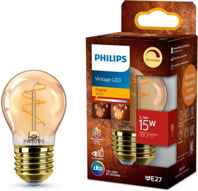 Philips LED philips vintage LED - lampe dimmable - 15w - lumière blanc très chaud : 1800k - culot E27 - verre ambré - lampe boule