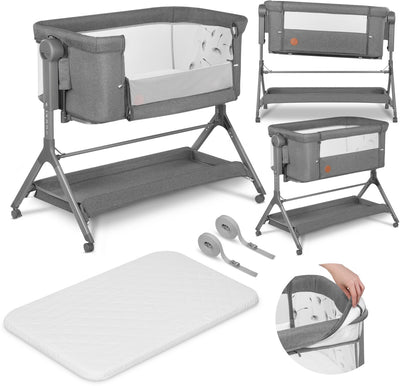 Lionelo Leonie Plus - lit bébé et lit bébé cododo 3 en 1 - lit bébé jusqu'à 9 kg - réglage en hauteur sur 6 niveaux - fonction bascule - matelas T25 - panier de rangement - roulettes - housses amovibles