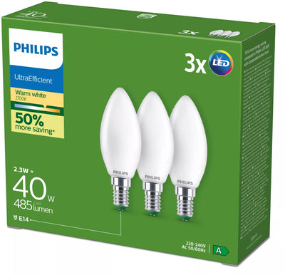 Lampe bougie à filament Philips mate 40w b35 e14 x3