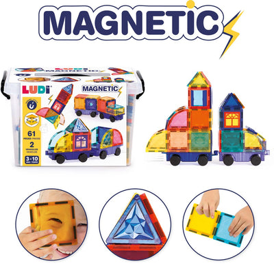 Ludi - panneaux magnétiques - tuiles magnétiques - véhicules à thème - 61 pièces