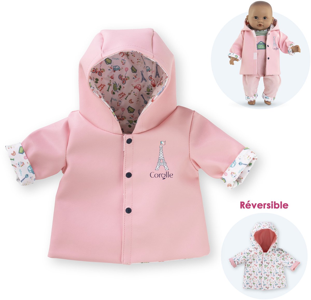 Corolle réversible imperméable pour bébé poupée, 30 cm