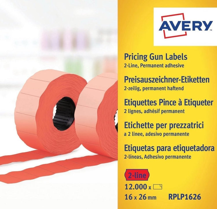 Étiquette pince Avery rouge - 2 lignes 18 caractères perm. 26x16m