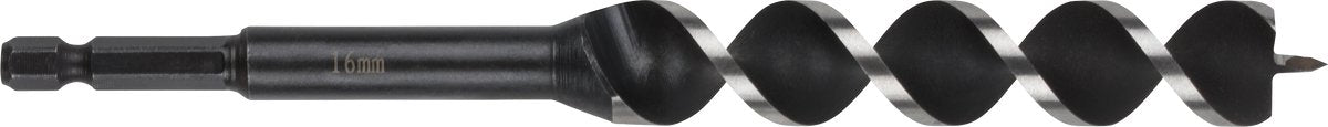 Wolfcraft - Foret serpent 16 mm pour poutres en bois - 165 mm - Foret à bois à tige hexagonale - hex - Foret pour bois - 7136000